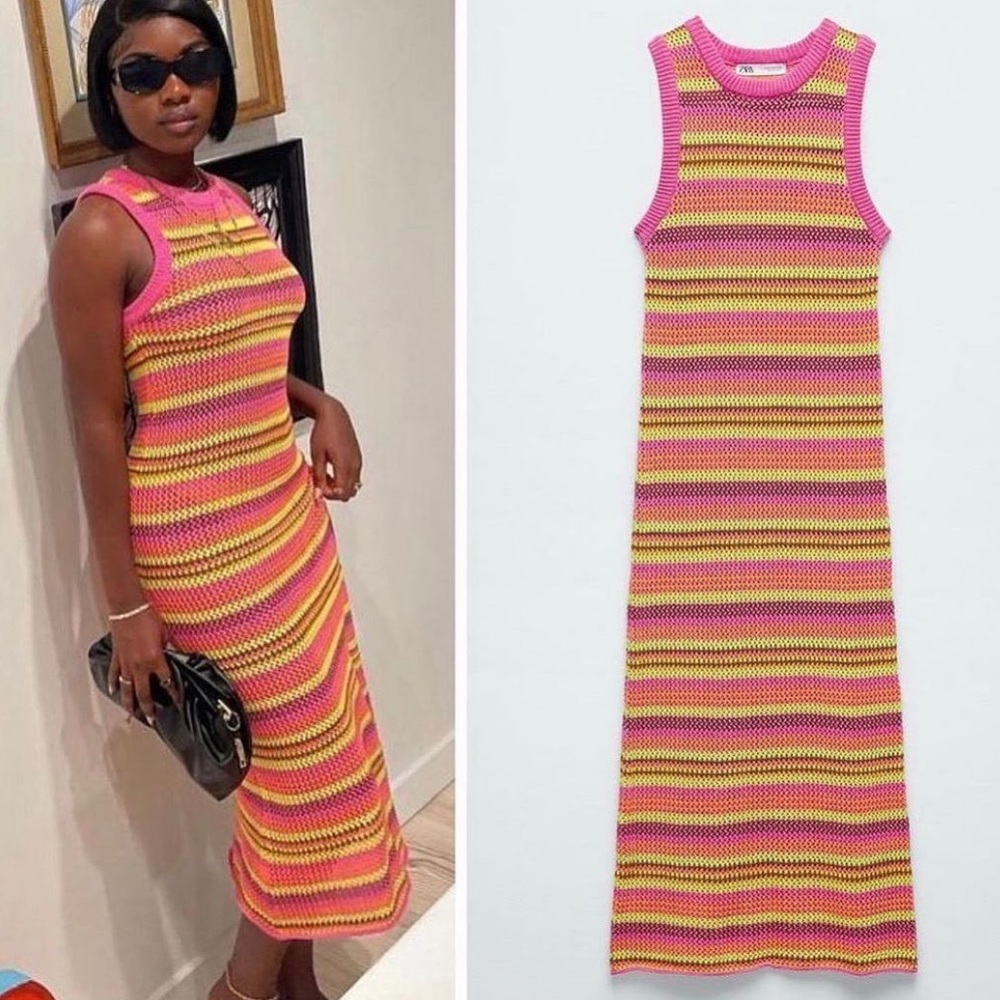 Zara Pink and Yellow Stripe Knit Maxi Dress